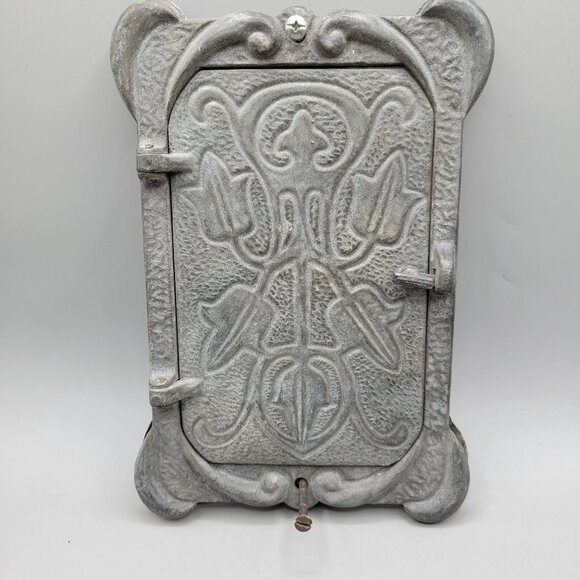 Antique Cast Iron Ornate Door Knocker Peephole Speak Easy Tulip Design Gray - Picture 7 of 10